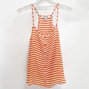 Forever 21 Orange White Striped Button Up Tank Top